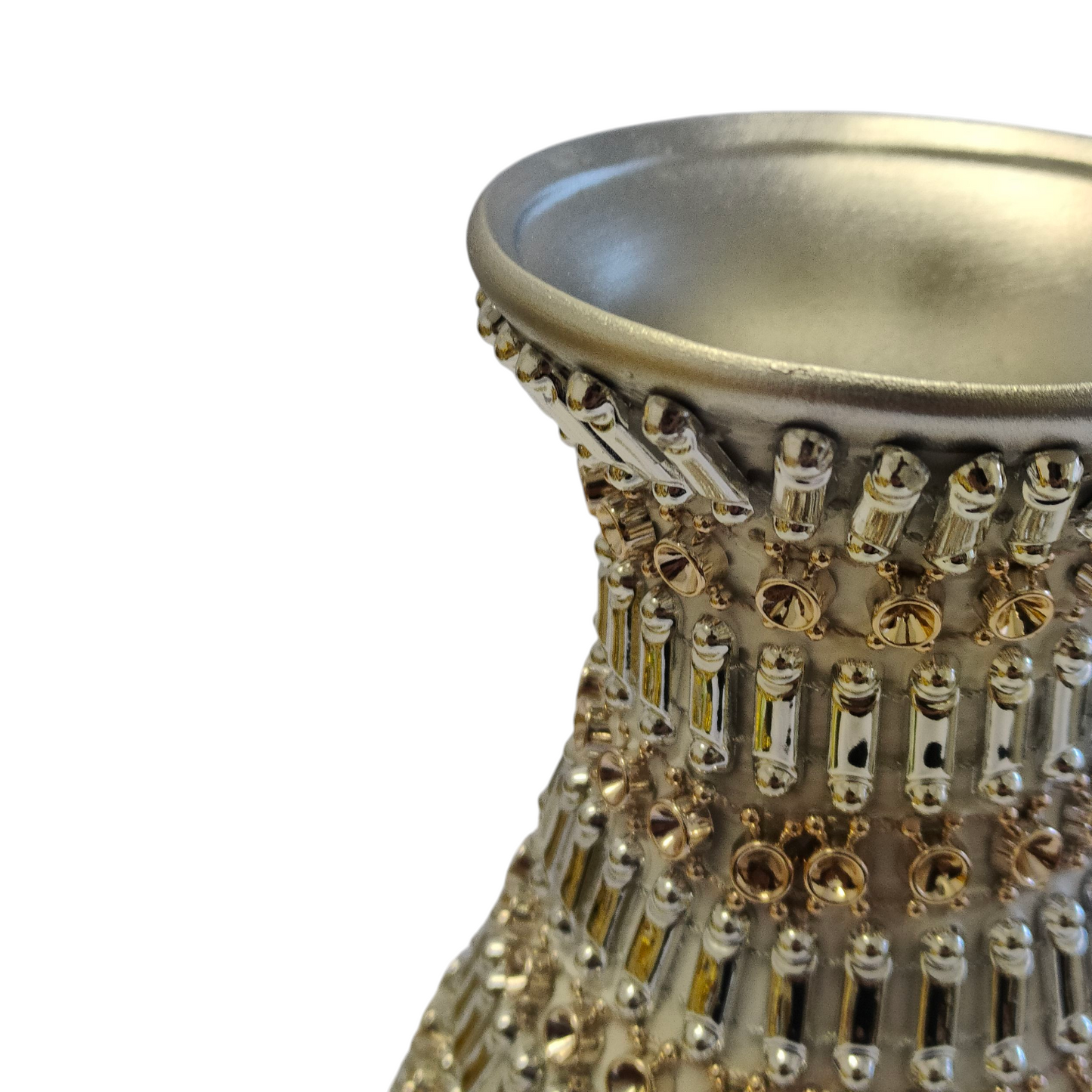 Jarrón Decorativo de Lujo Plateado con Detalles Dorados – 27 cm