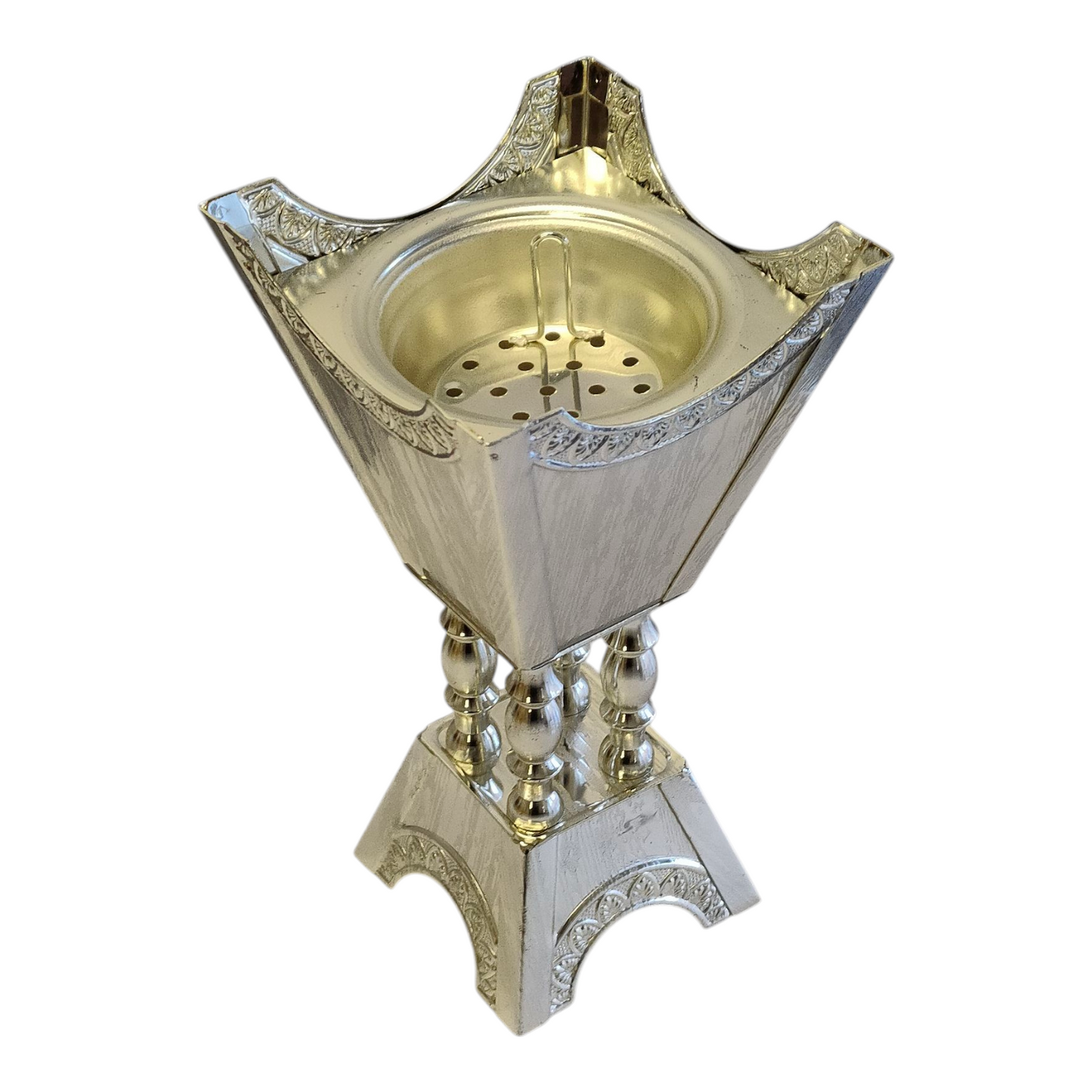 Quemador de Incienso Árabe Plateado — Diseño Tradicional Elegante