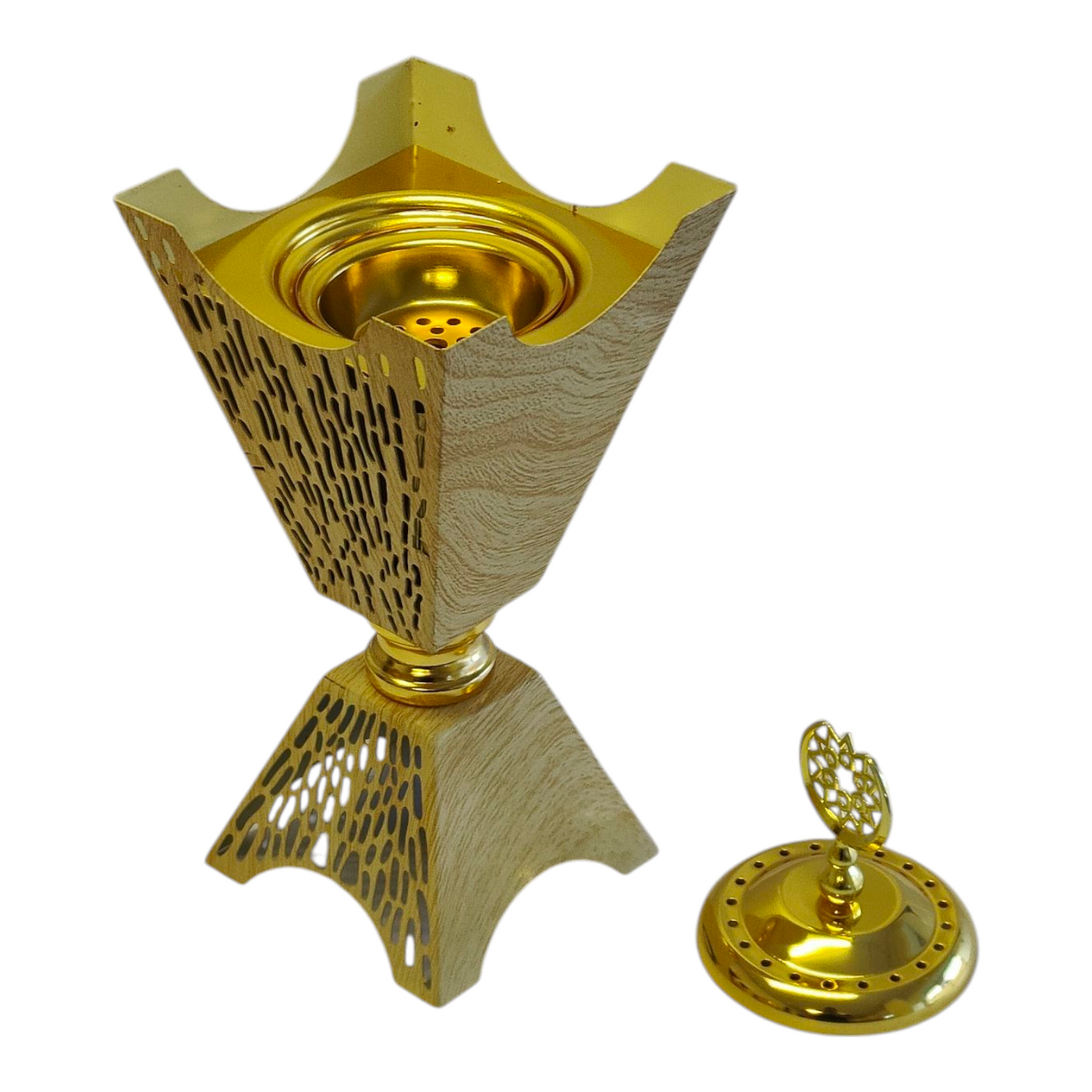 Quemador de Incienso Árabe Dorado — Diseño Calado de Lujo