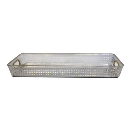 💎 Bandeja Rectangular de Cristal con Relieve y Borde Dorado — Estilo y Distinción ✨