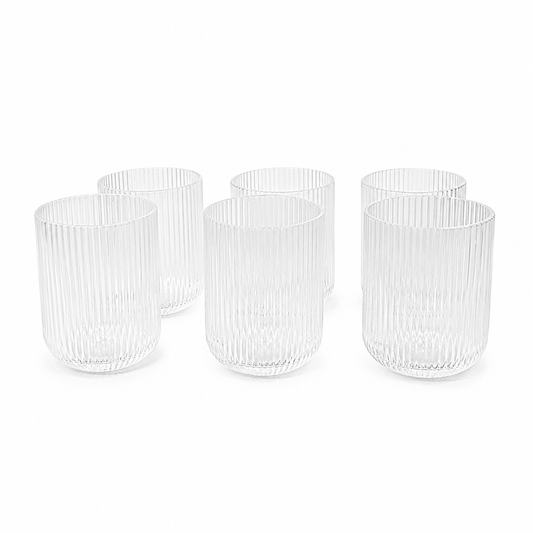 Set de 6 Vasos de Cristal Transparente con Relieve – Elegancia para Agua, Refrescos y Cócteles