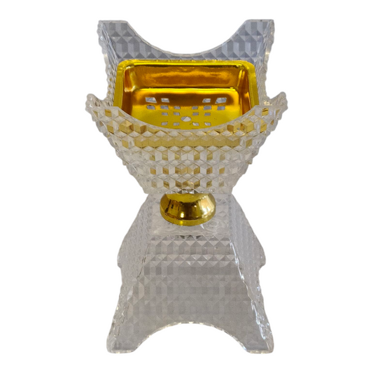 Quemador de Incienso Árabe Transparente y Dorado — Diseño de Cristal Tallado