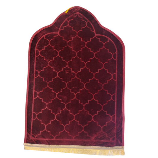 Alfombra de Rezo Sajjada Burdeos con Flecos Dorados