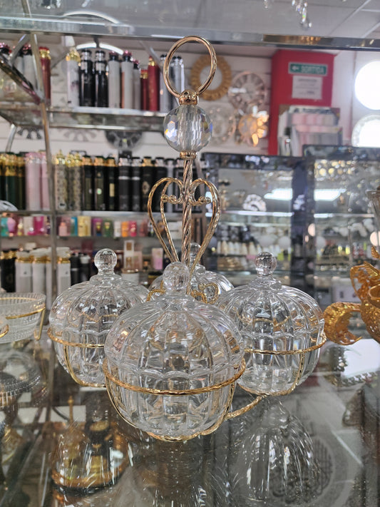 Set de 3 Dulceras de Cristal con Soporte Dorado — Elegancia y Estilo para tu hogar
