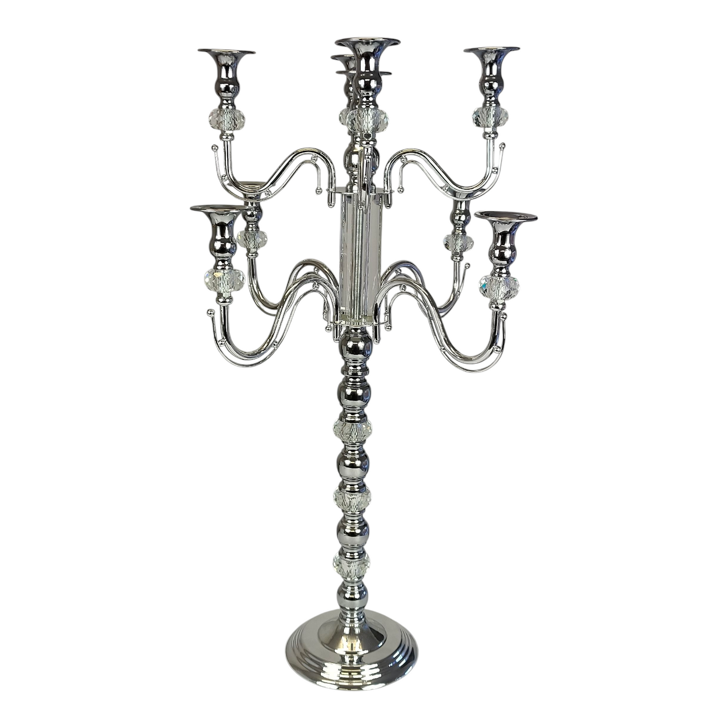 Candelabro de Pie de 5 Brazos en Metal Dorado con Detalles de Cristal – 120 cm