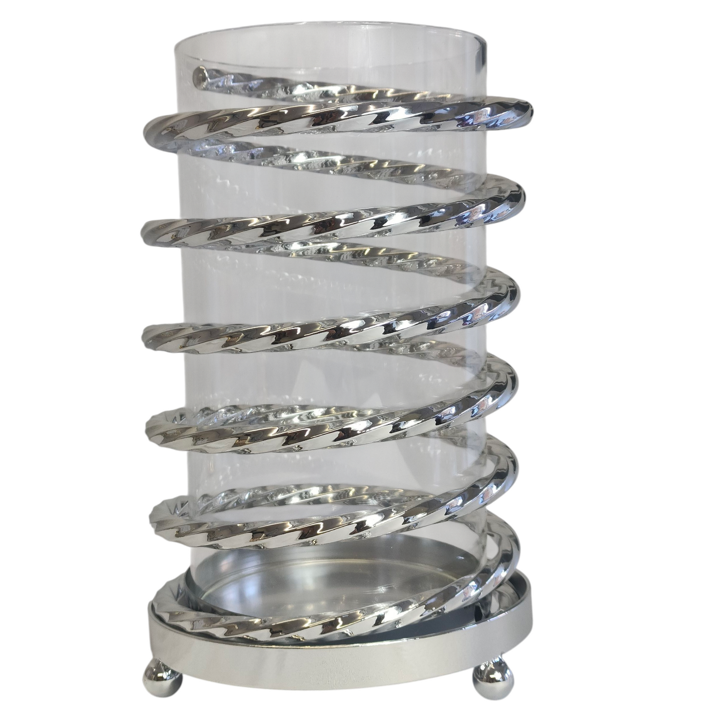 Porta-copos espiral de vidro e dourado (modelo transparente)