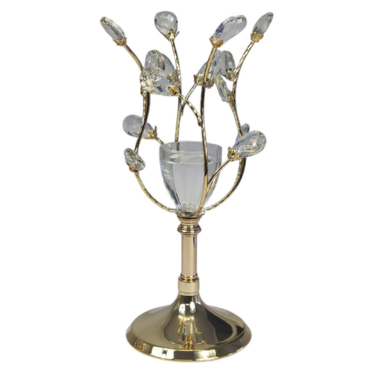 Portavelas de Cristal y Metal Dorado con Diseño de Ramas y Cristales Decorativos