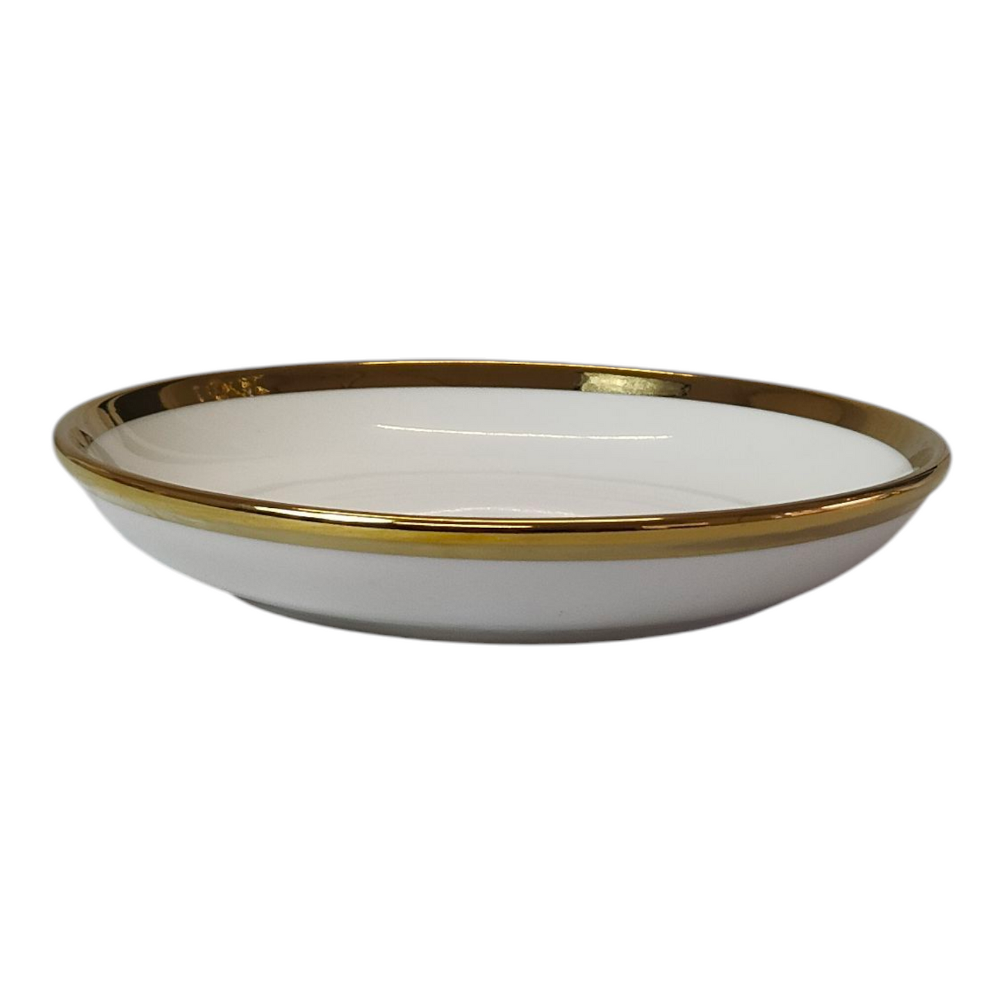 Prato decorativo branco com rebordo dourado – 17,5 cm