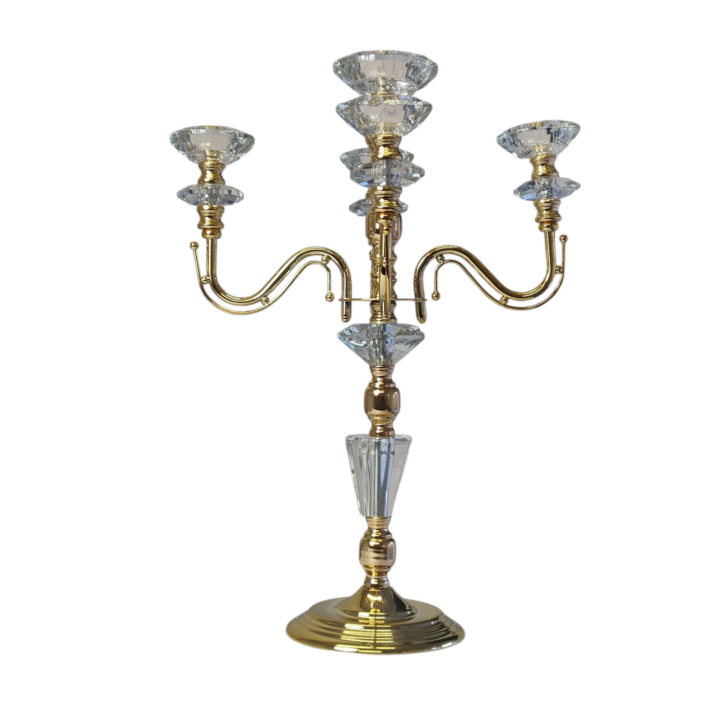 Candelabro de 5 Brazos en Metal Dorado y Cristal Tallado – 45 cm