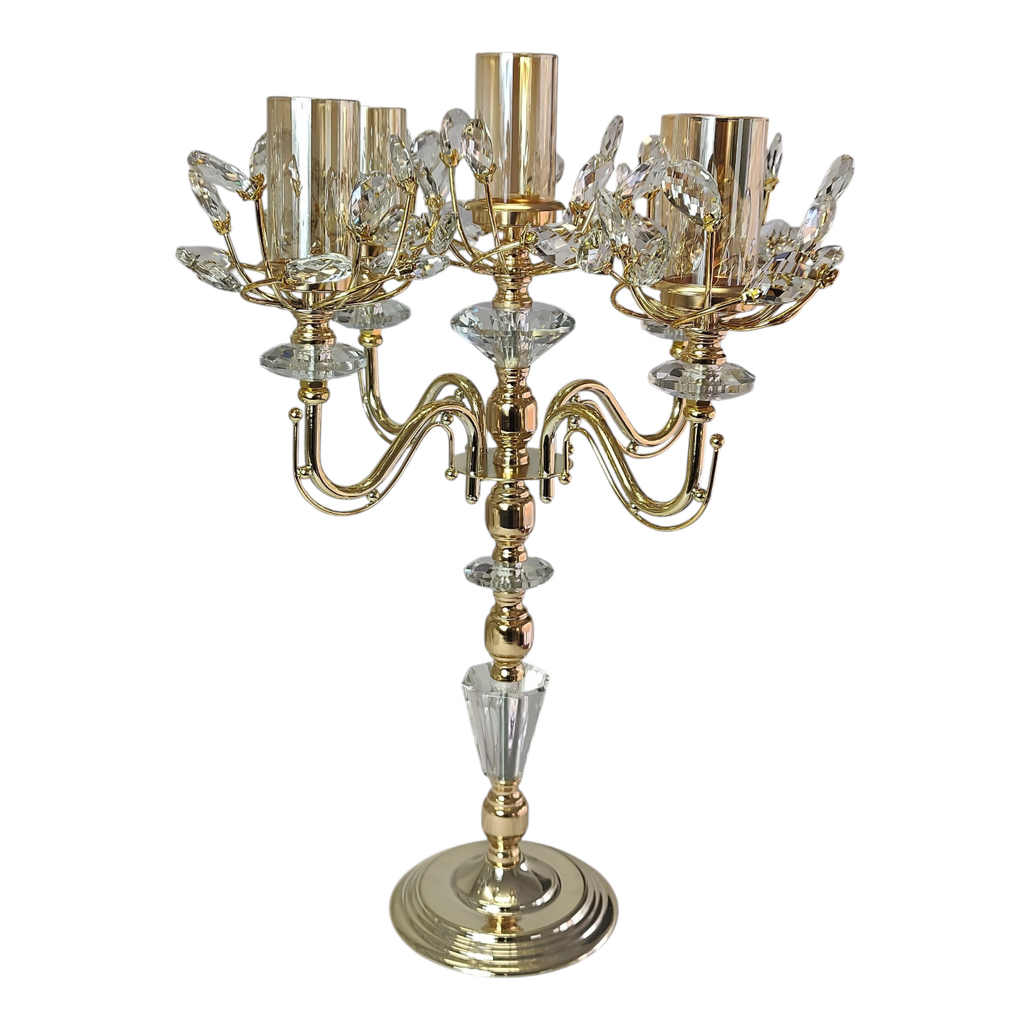 Candelabro de Cristal y Metal Dorado con 5 Brazos — Diseño de Lujo y Elegancia