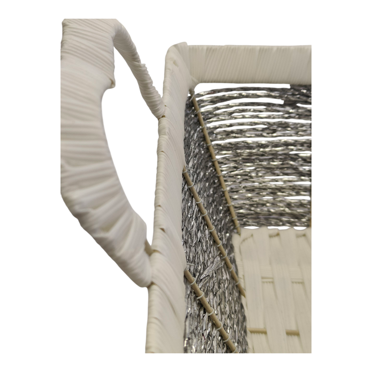 Cesta Organizadora Tejida con Asas — Rectangular Plata/Beige