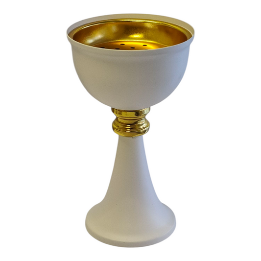 Quemador de Incienso Árabe Blanco y Dorado — Diseño Clásico de Copa