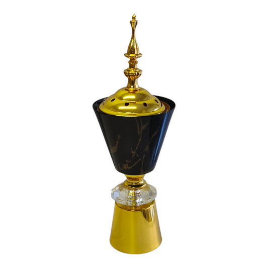Quemador de Incienso Árabe Negro y Dorado — Diseño Elegante con Base de Cristal