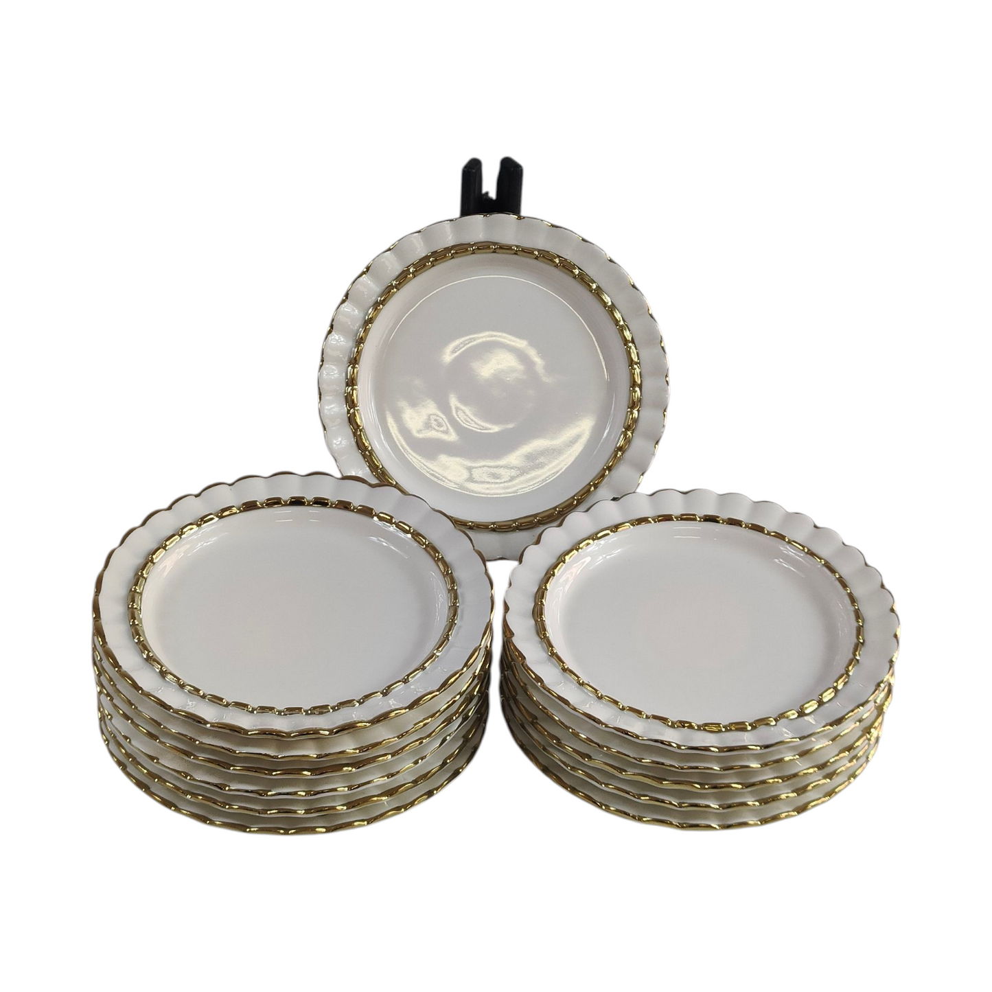 Juego de 12 Platos de Postre de Porcelana con Borde Dorado Ø 15,8cm – Diseño Elegante Clásico