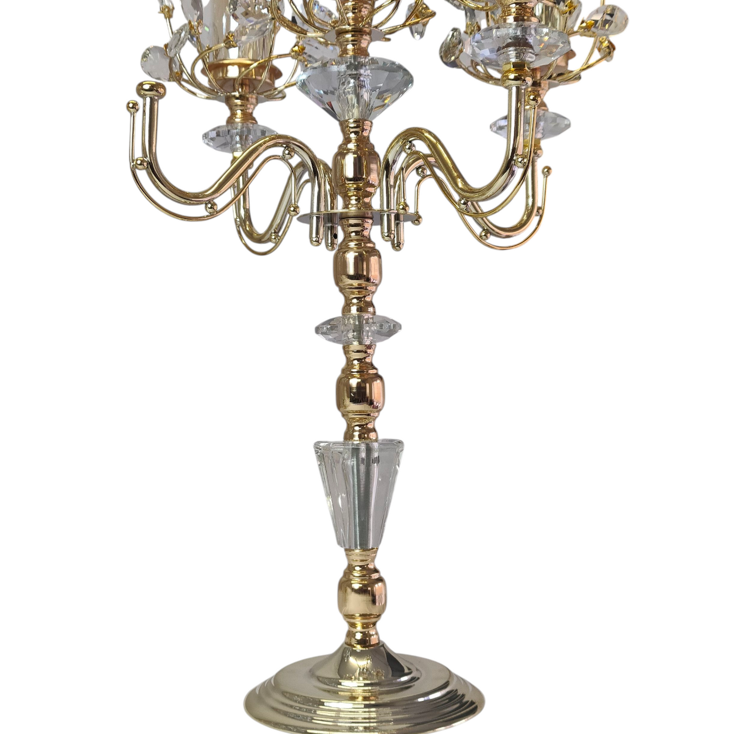Candelabro de Cristal y Metal Dorado con 5 Brazos — Diseño de Lujo y Elegancia
