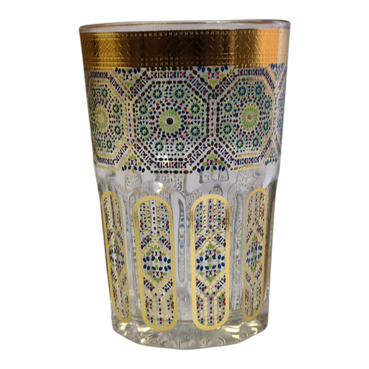 Vaso de Cristal Decorado para Té Árabe - Estilo Dorado Floral