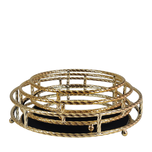 🟡 Set de Figuras Decorativas Doradas Ø37cm / Ø31,5cm / Ø26,5cm con Base de Espejo