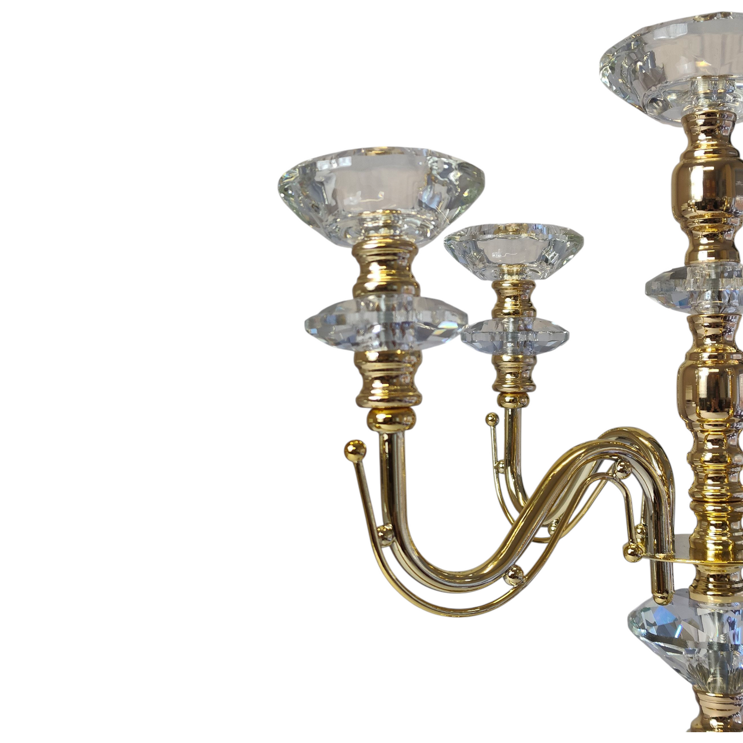 Candelabro de 5 Brazos en Metal Dorado y Cristal Tallado – 45 cm
