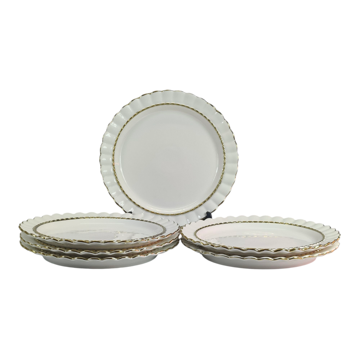 🏷 Plato de Cerámica Ø27,6 cm – Diseño Elegante con Borde Dorado y Relieve
