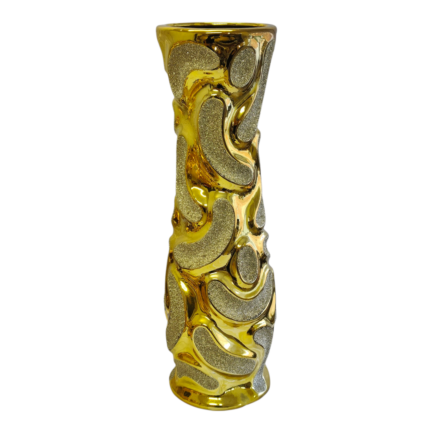 🪞Jarrón Decorativo Dorado con Relieves Abstractos – 60cm