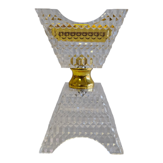 Quemador de Incienso Árabe Transparente y Dorado — Diseño de Cristal Tallado