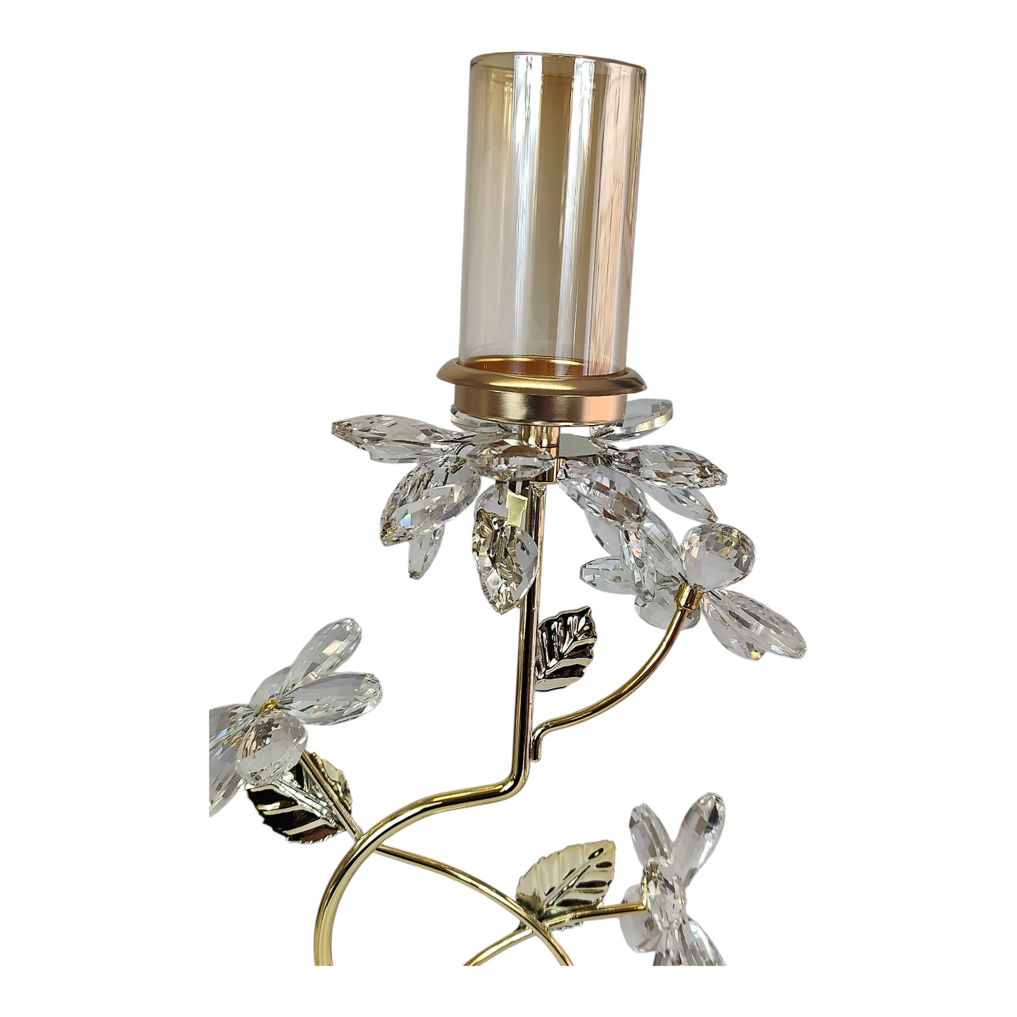 Candelabro Dorado con Detalles de Cristal y Diseño Floral Elegante 🌸✨