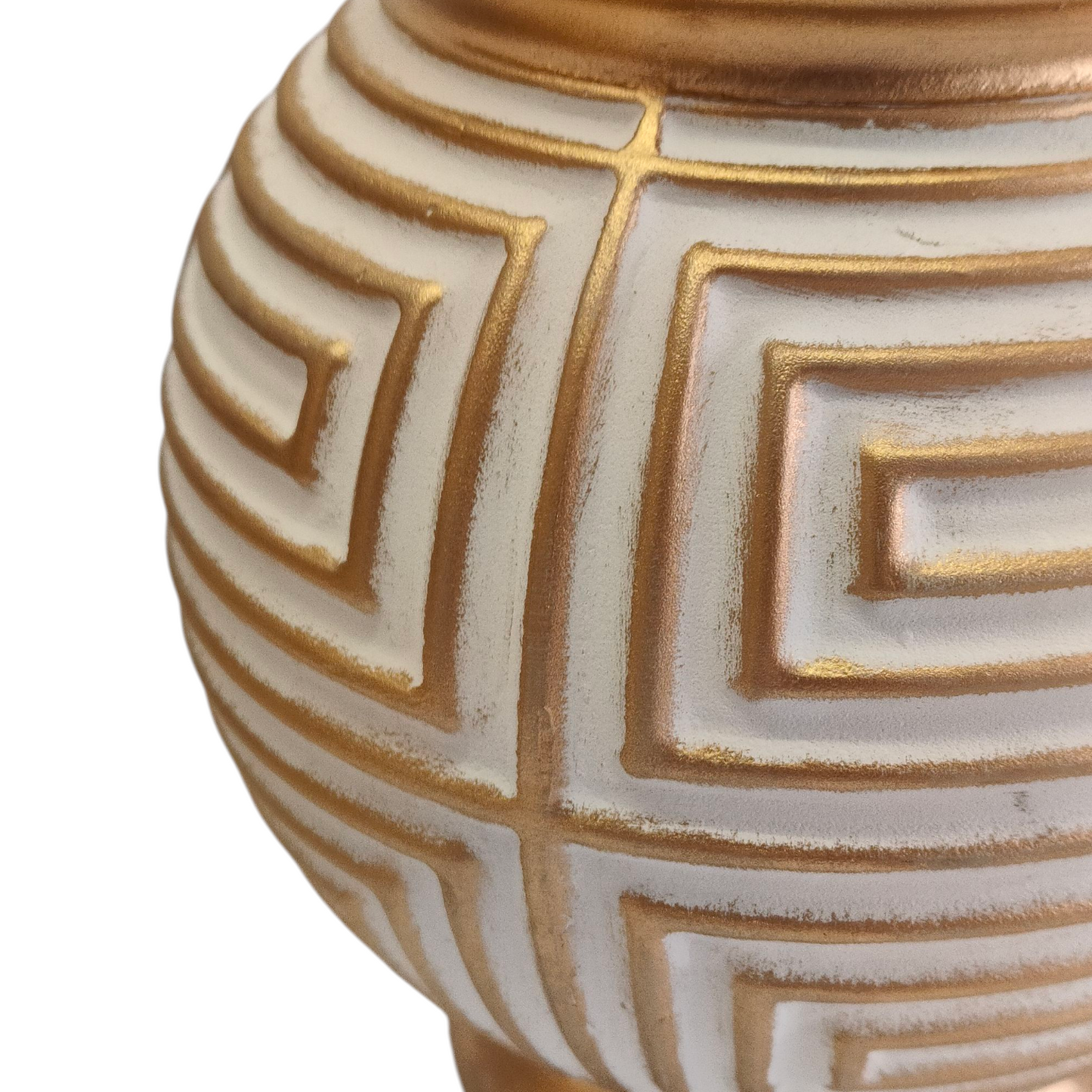 Jarrón Decorativo Árabe Redondo Dorado y Blanco con Tapa y Detalle de Cristal – 31cm