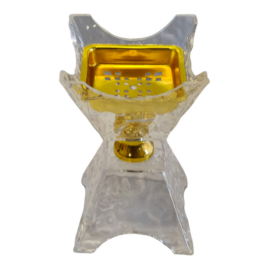 Quemador de Incienso Árabe Transparente y Dorado — Diseño Moderno de Cristal