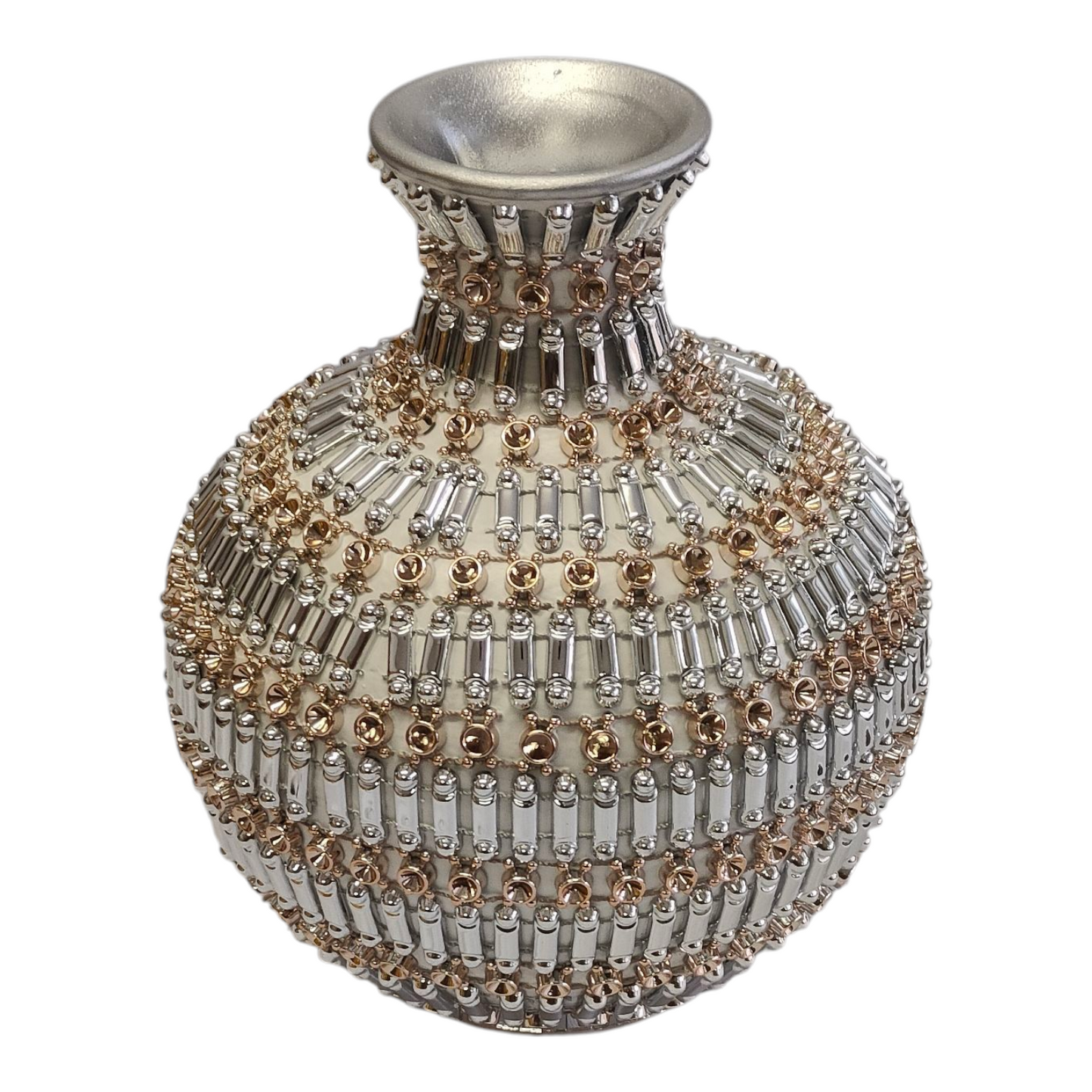 🏺 Jarrón Decorativo Plateado con Detalles Dorados –  22cm