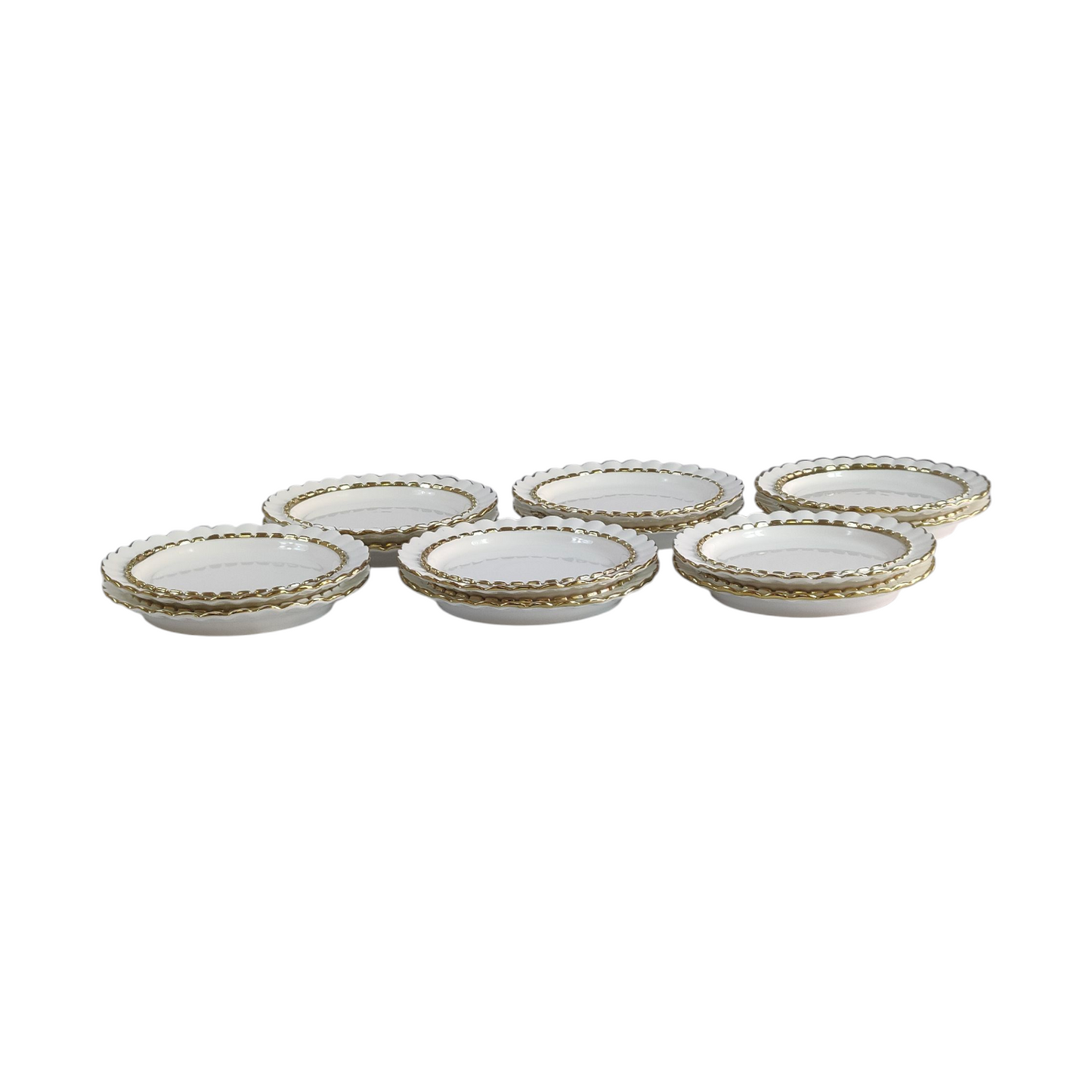Juego de 12 Platos de Postre de Porcelana con Borde Dorado Ø 15,8cm – Diseño Elegante Clásico
