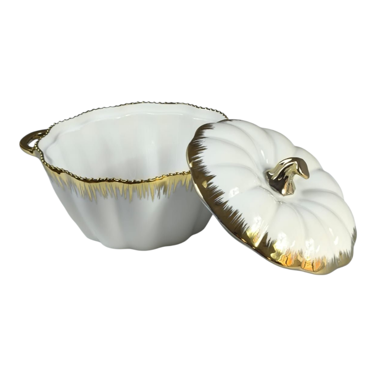 Set de Sopa con 6 Cuencos 🍲✨ Porcelana Blanca con Detalles Dorados y Soporte de Lujo 2L