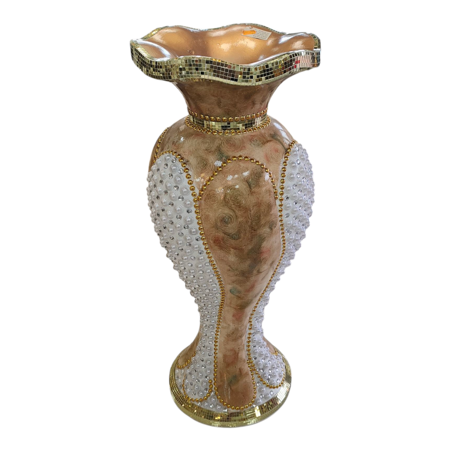 Jarrón Decorativo Elegante con Perlas y Mosaicos Dorados – Diseño Artesanal de Lujo 119,5cm