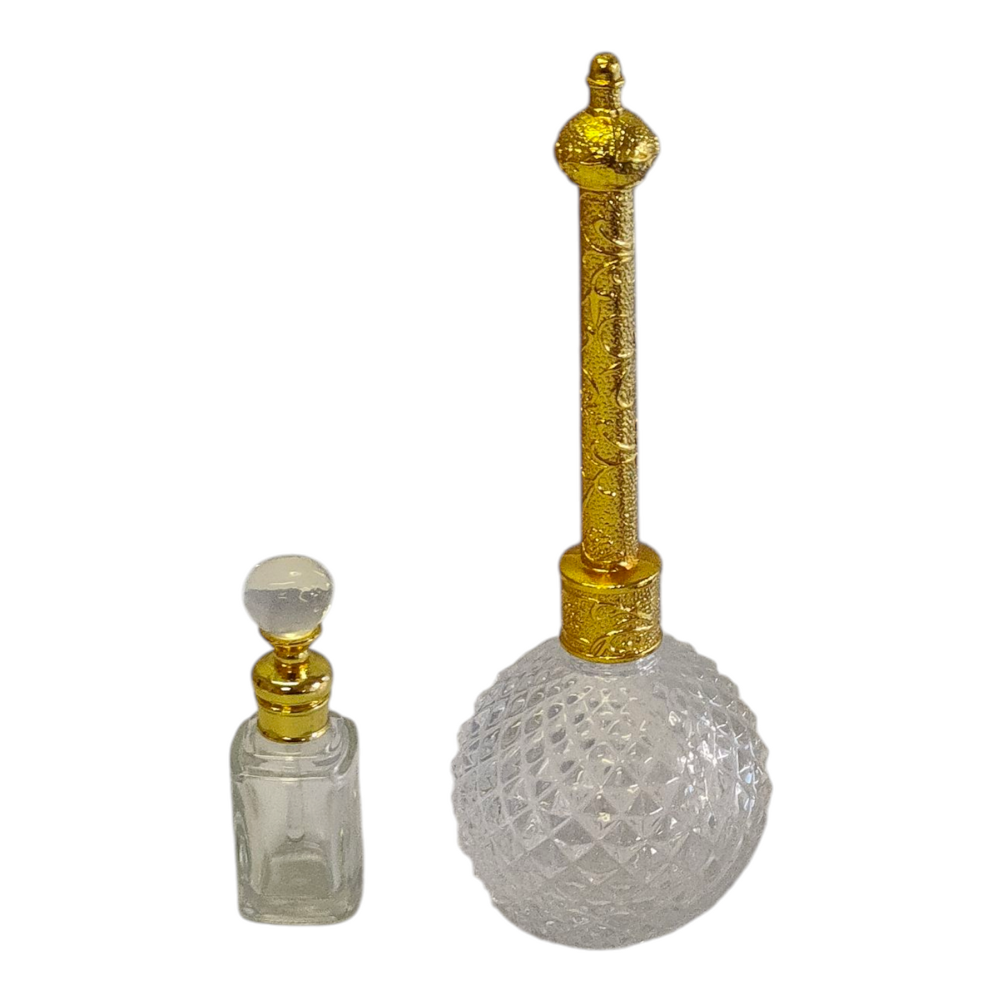 Set Árabe Dorado de Cristal con Base Decorativa — Bandeja de Lujo con Quemador y Frascos