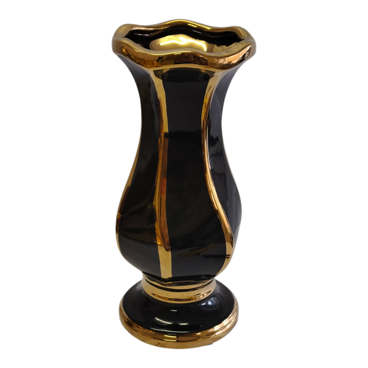 Jarrón Decorativo Negro y Dorado de Cerámica – Estilo Elegante y Moderno  29cm
