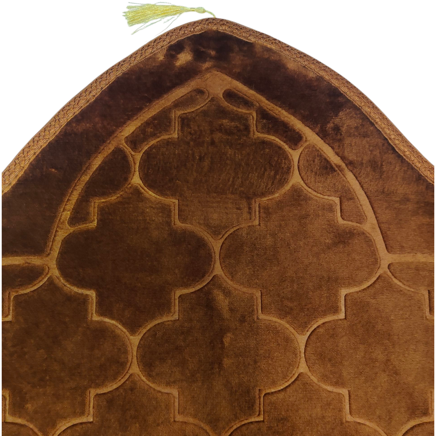 Alfombra de Rezo Sajjada Marrón Chocolate con Flecos Dorados