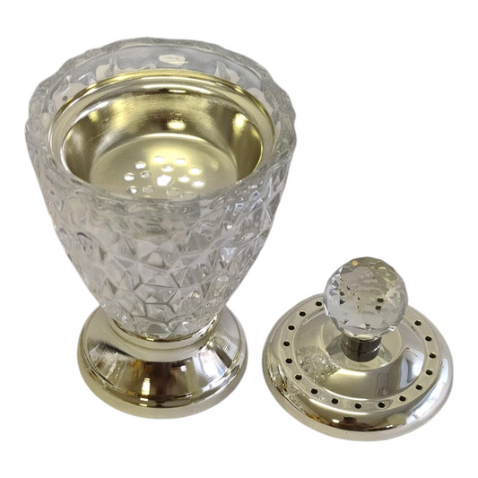 Set Árabe de Cristal Plateado — Bandeja con Quemador, Frascos y Accesorios de Lujo