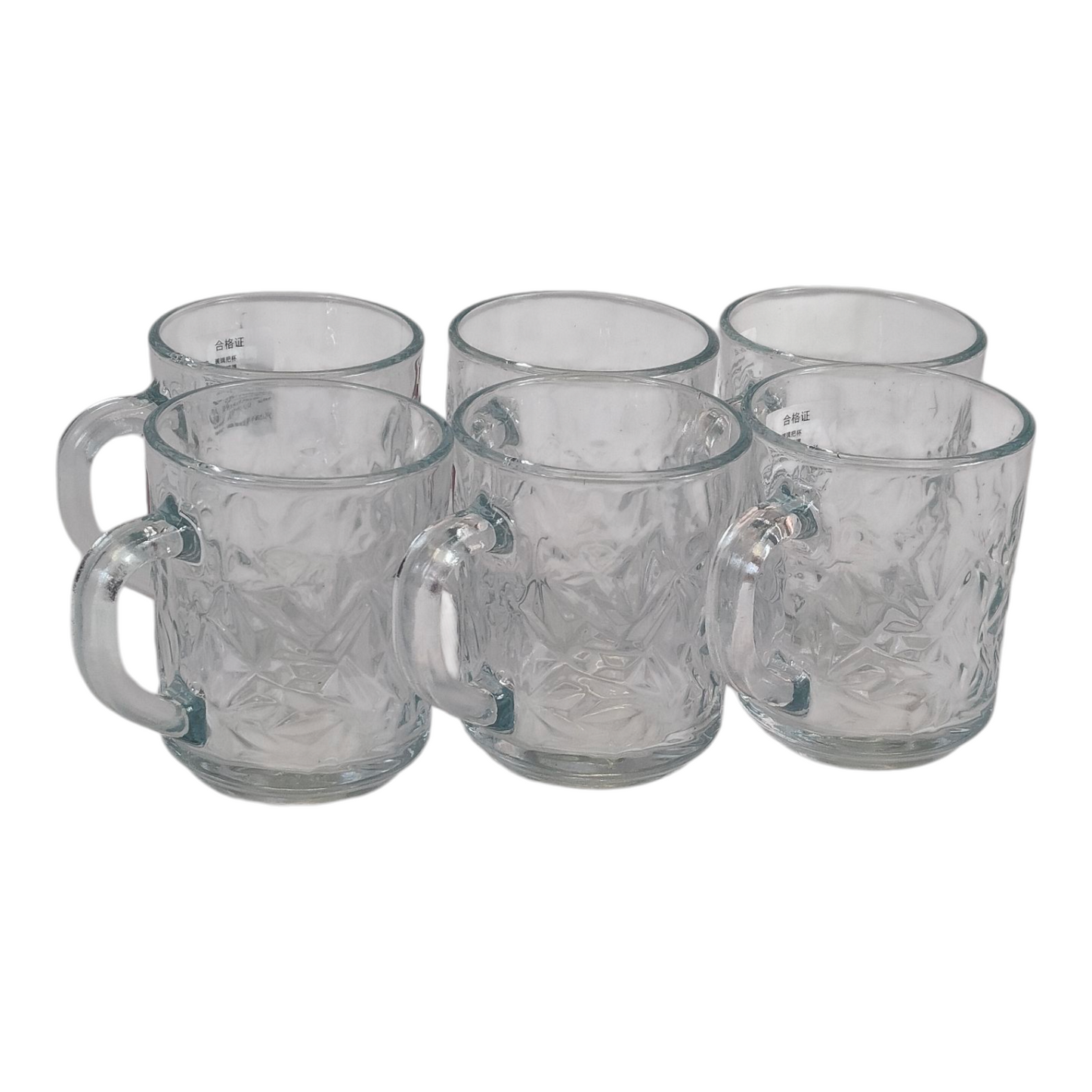 Set de 6 tazas de cristal con relieve y asa