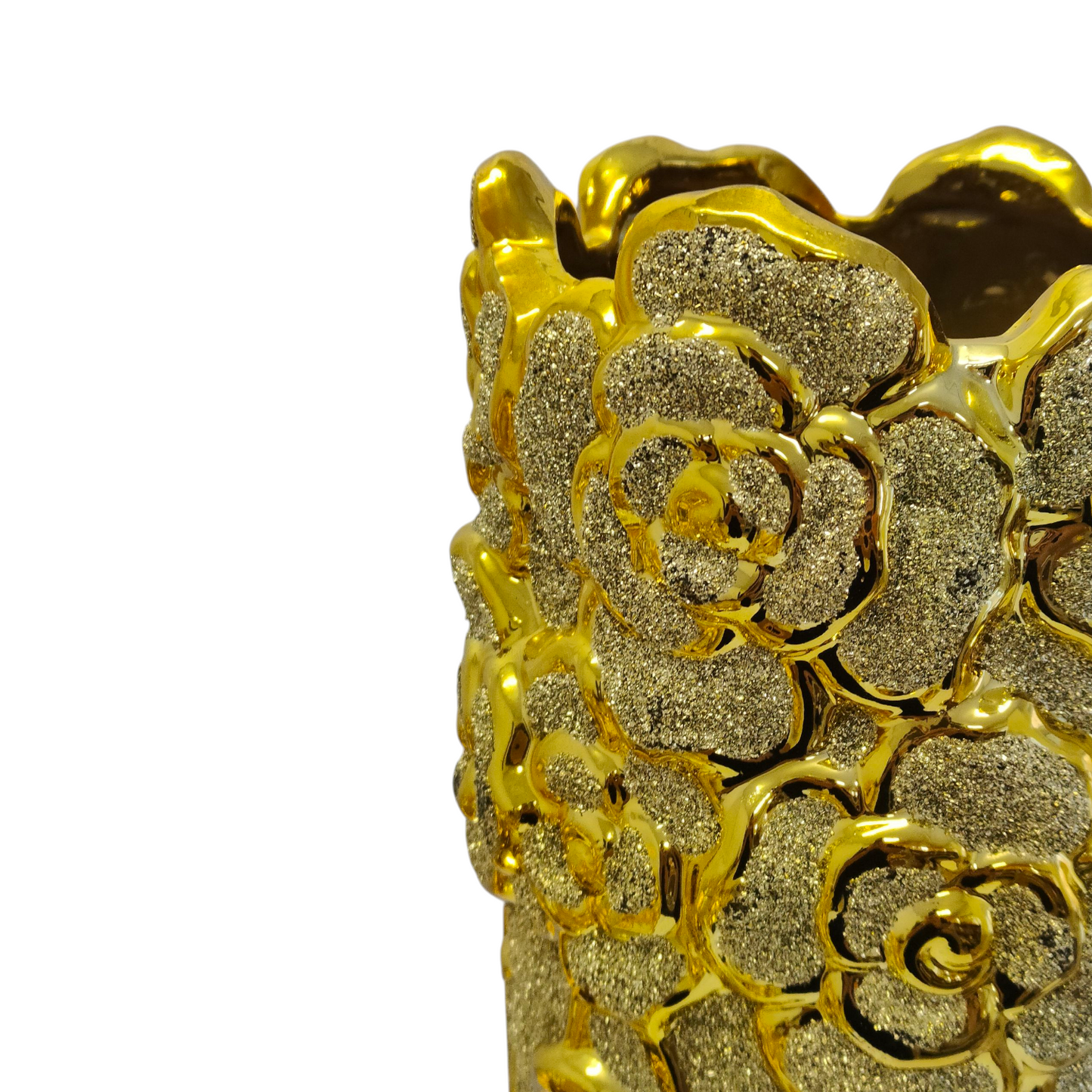 Jarrón Decorativo Dorado con Relieve de Rosas - 62cm 🌹✨