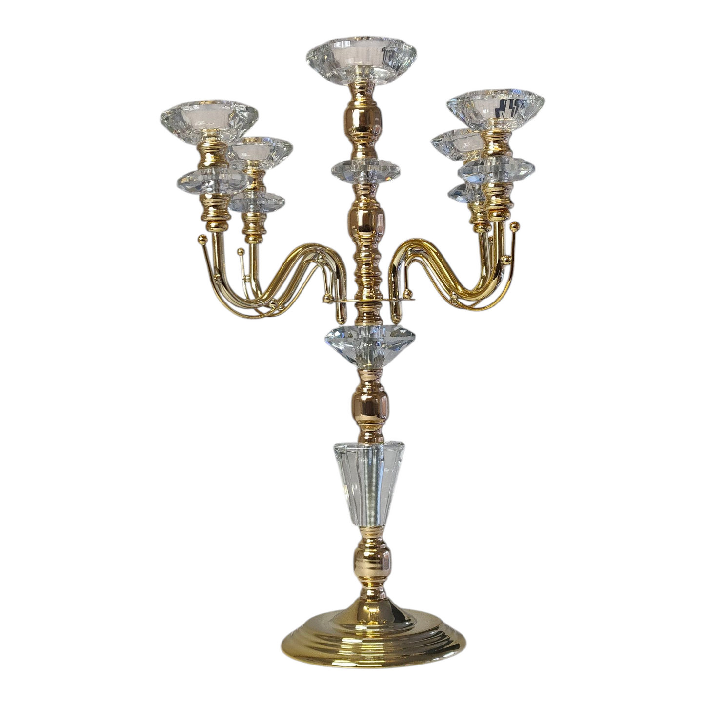 Candelabro de 5 Brazos en Metal Dorado y Cristal Tallado – 45 cm