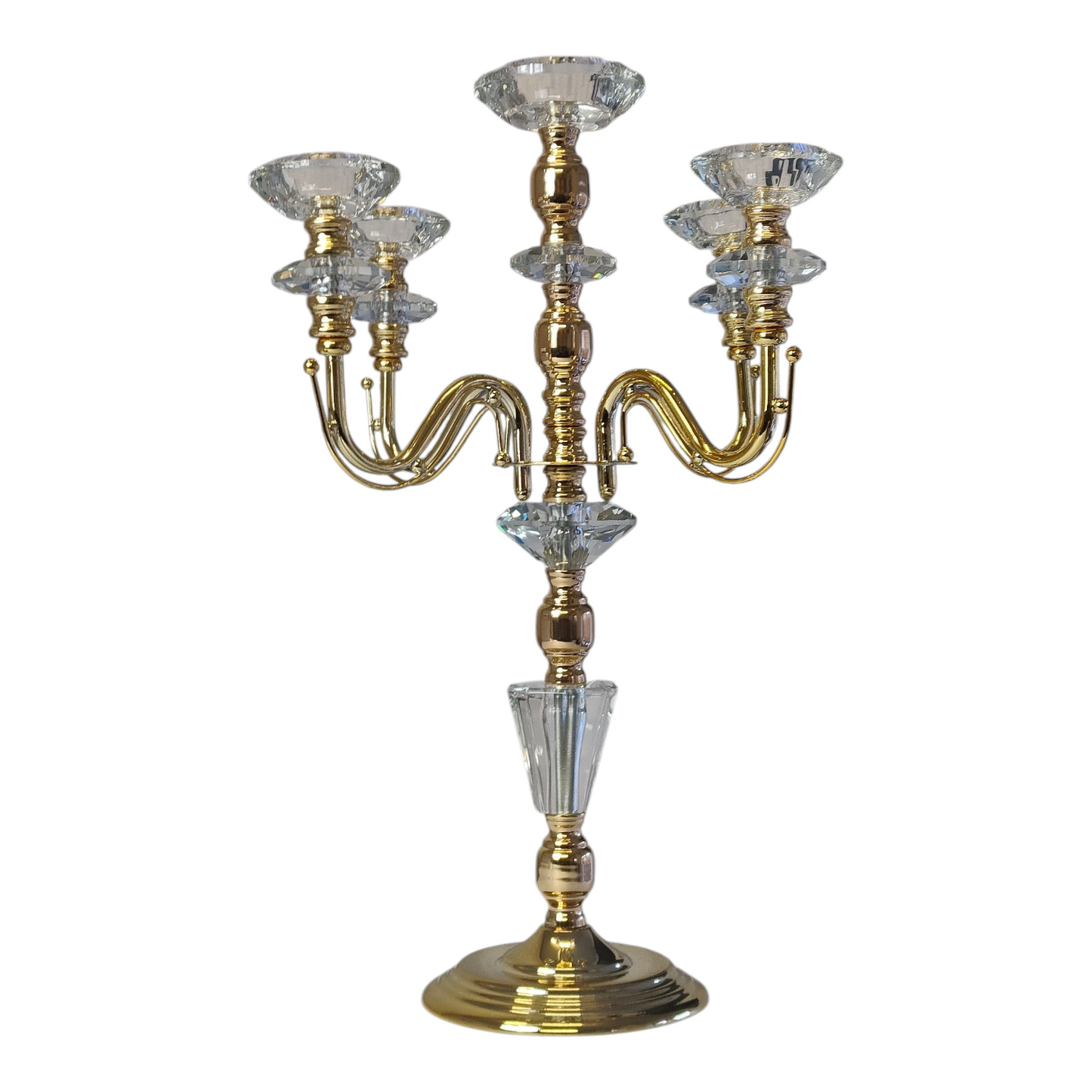 Candelabro de 5 Brazos en Metal Dorado y Cristal Tallado – 45 cm