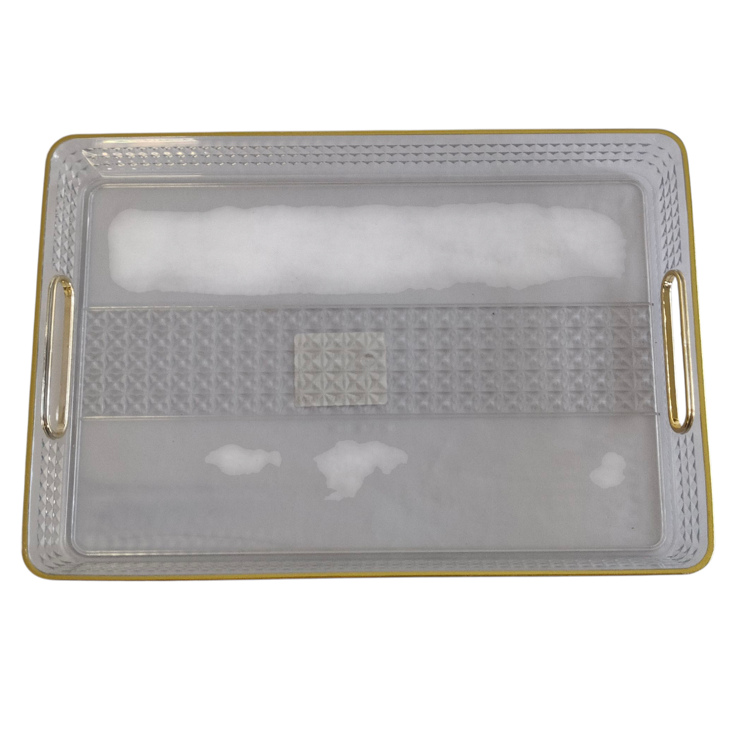 💎 Bandeja Rectangular de Cristal con Relieve y Borde Dorado — Estilo y Distinción ✨