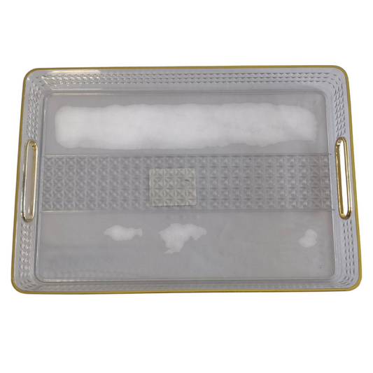 💎 Bandeja Rectangular de Cristal con Relieve y Borde Dorado — Estilo y Distinción ✨