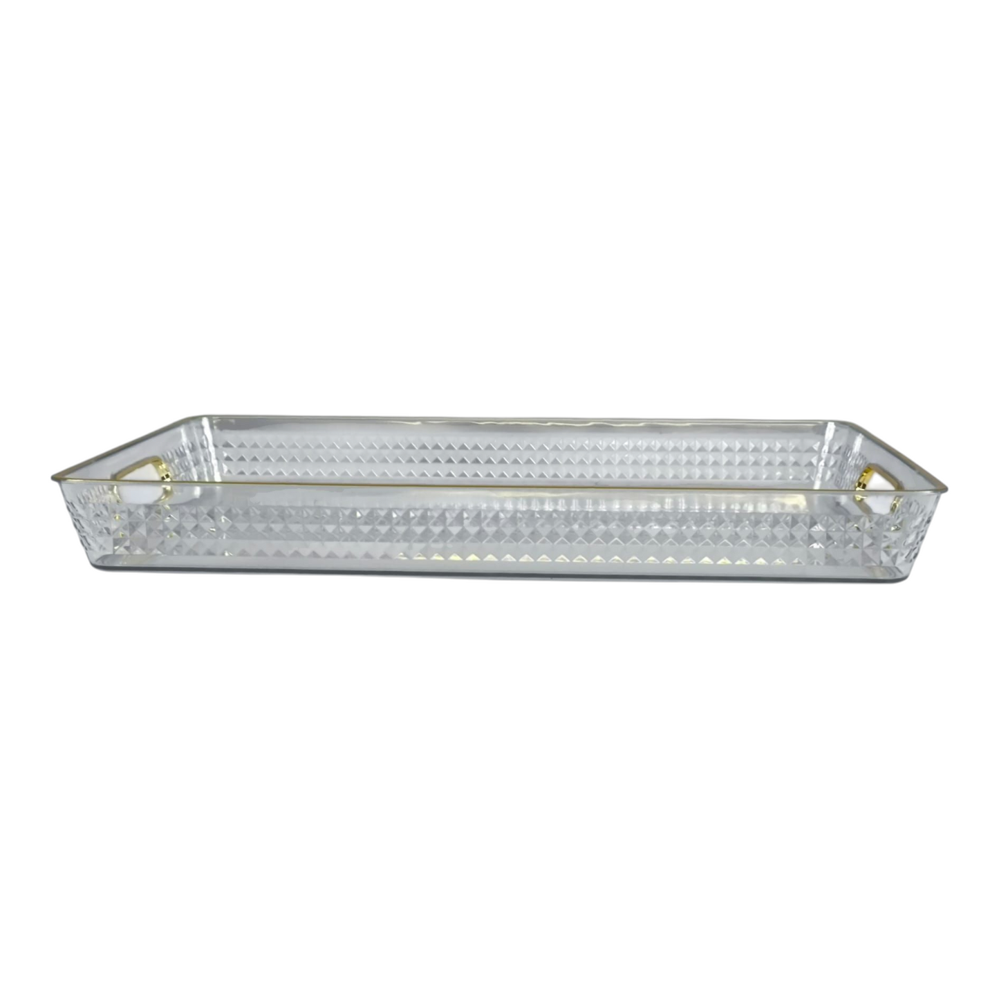 Rectangular Transparent Tray with Gold Rim – Elegant Gold Handle – Reinforced Plastic