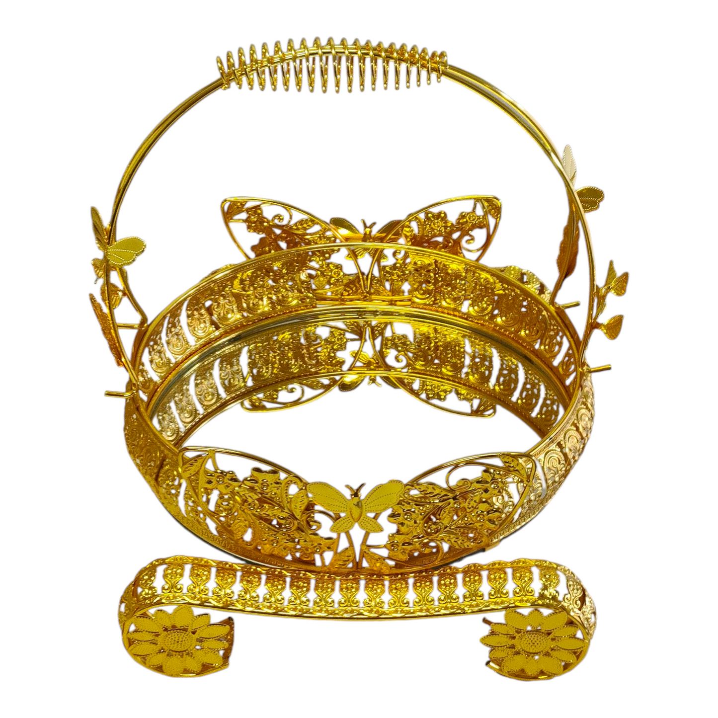 Set Árabe Dorado de Cristal con Base Decorativa — Bandeja de Lujo con Quemador y Frascos