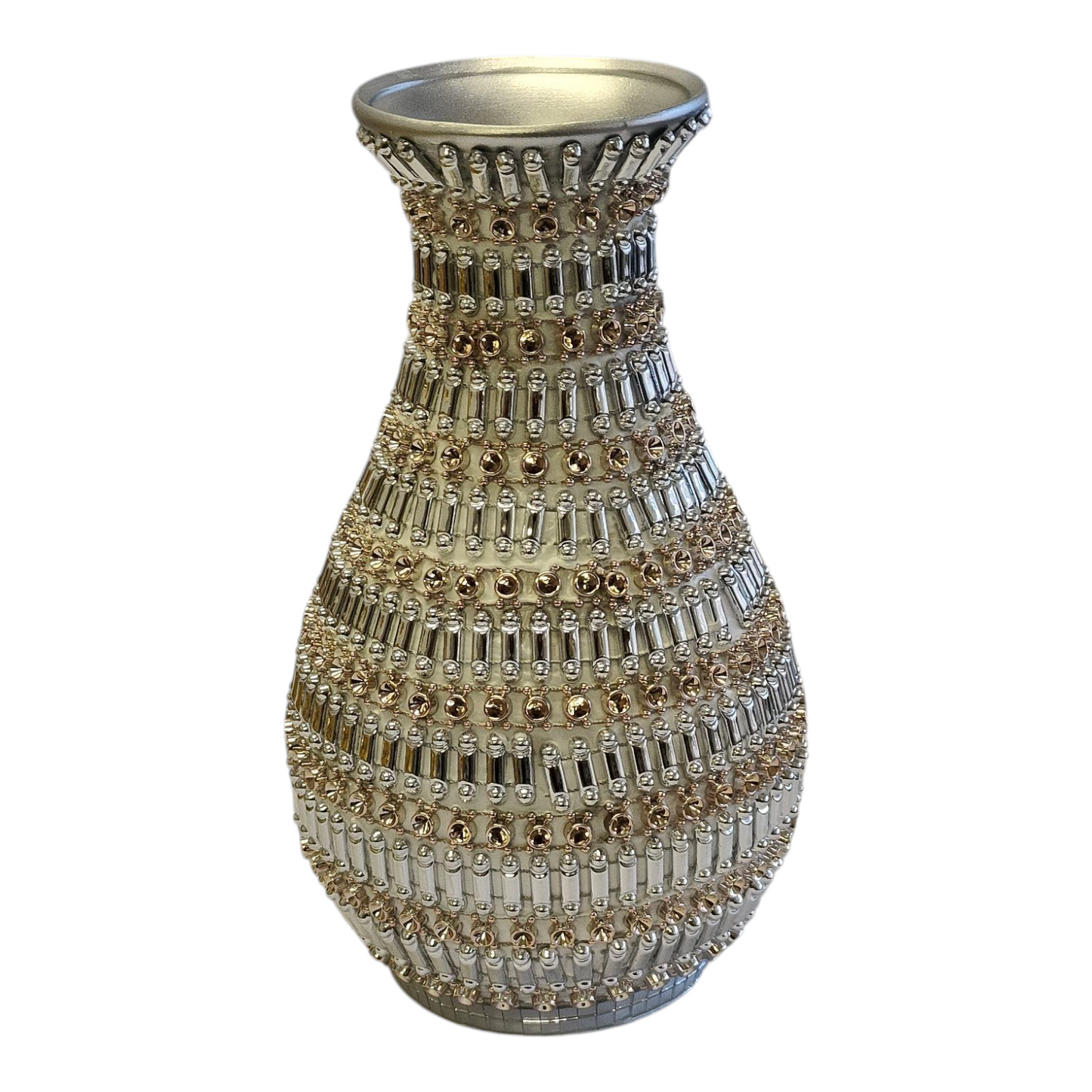 Jarrón Decorativo de Lujo Plateado con Detalles Dorados – 27 cm