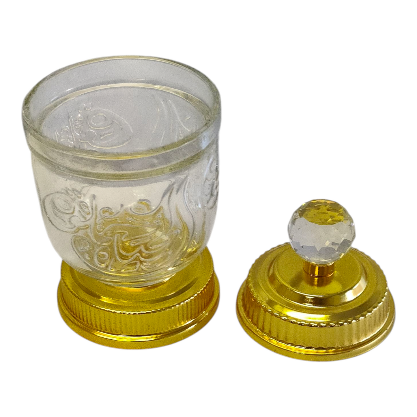 Set Árabe Dorado de Cristal con Bandeja Espejada — Quemador y Frascos Decorativos de Lujo