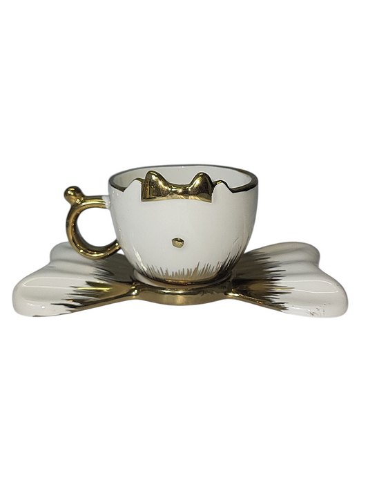 Set de 6 Tazas de Café Espresso con Bandeja – Diseño Gatito Blanco y Dorado 🐱✨