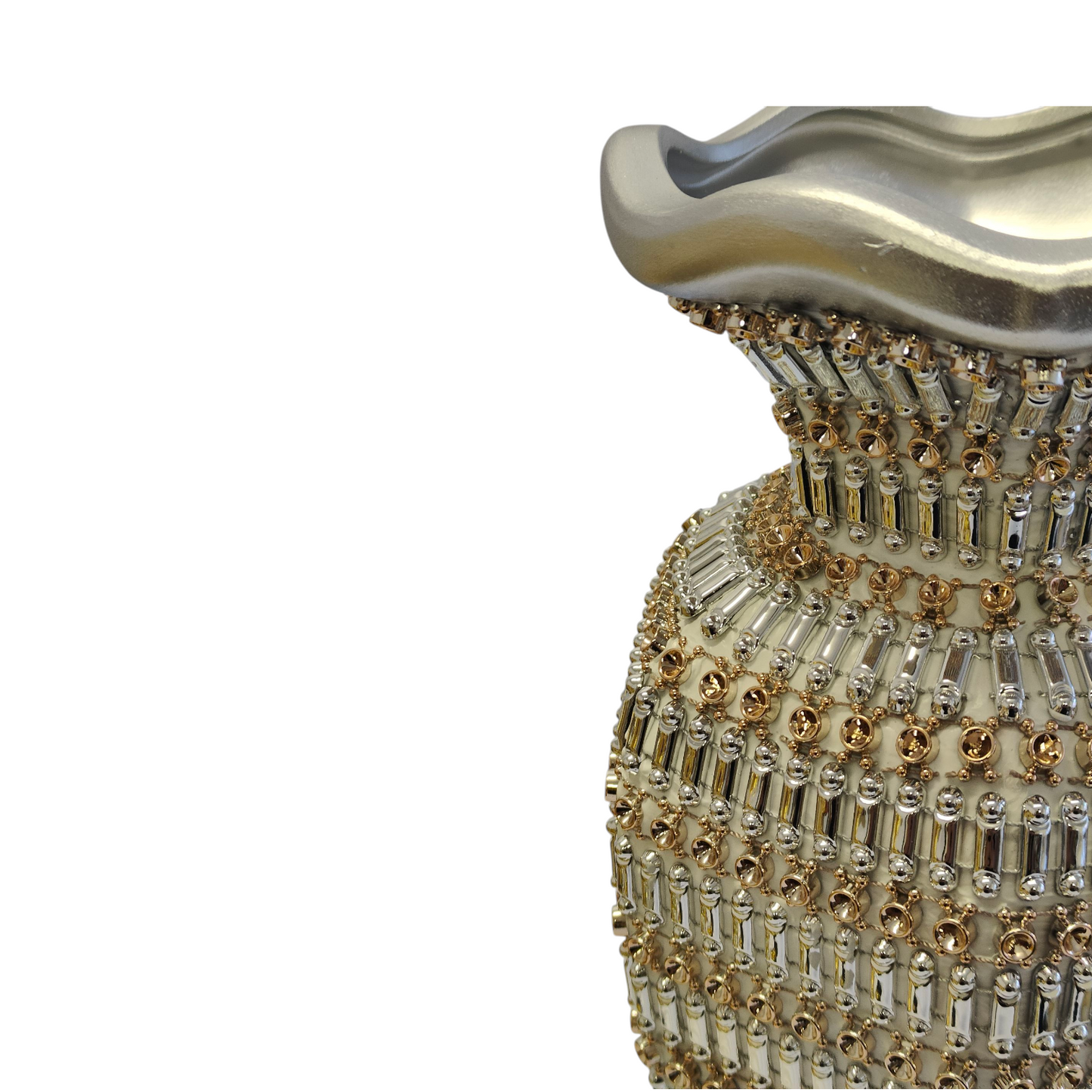 Jarrón Decorativo de Lujo Plateado con Detalles Dorados – 41 cm