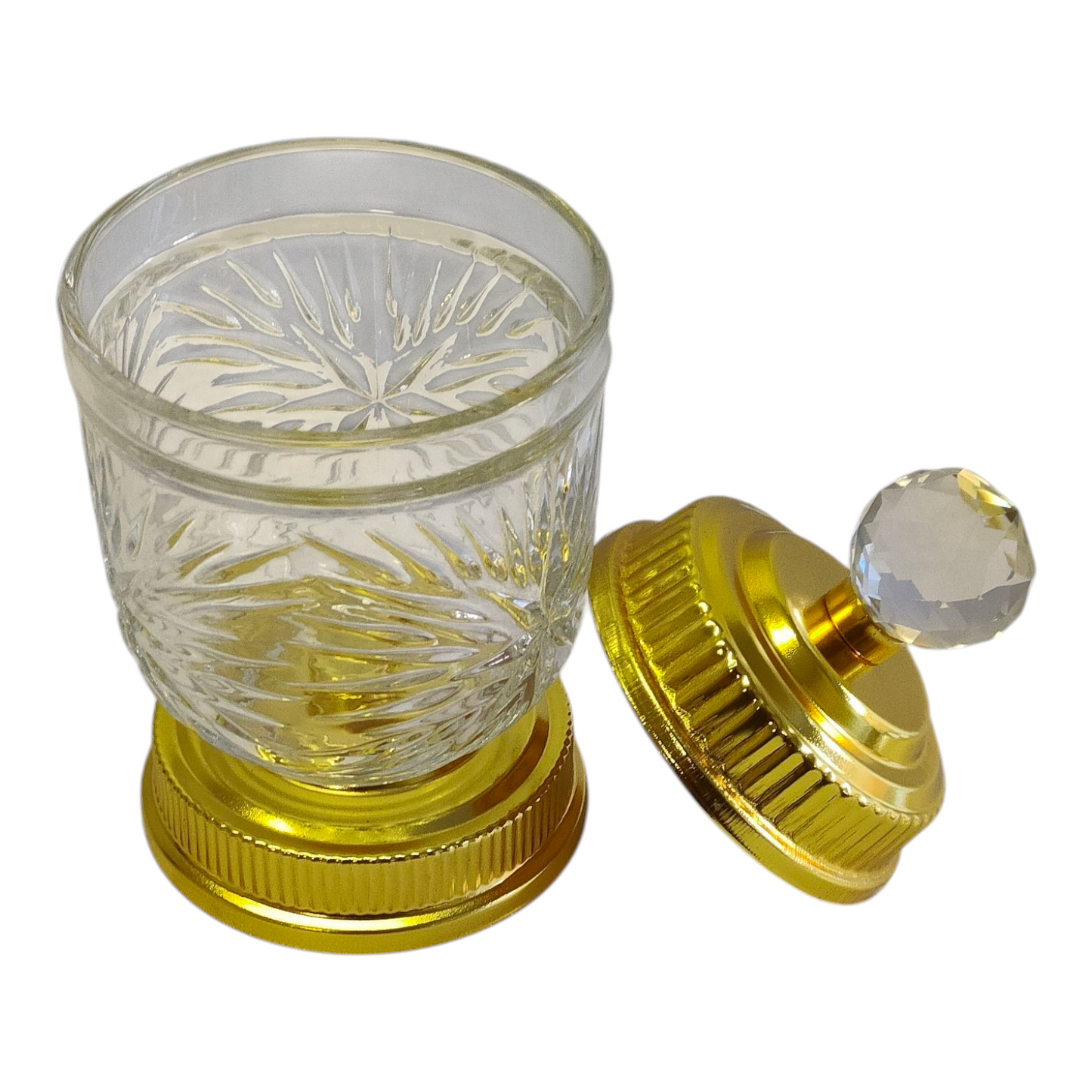 Set Árabe Dorado de Cristal con Base Decorativa — Bandeja de Lujo con Quemador y Frascos