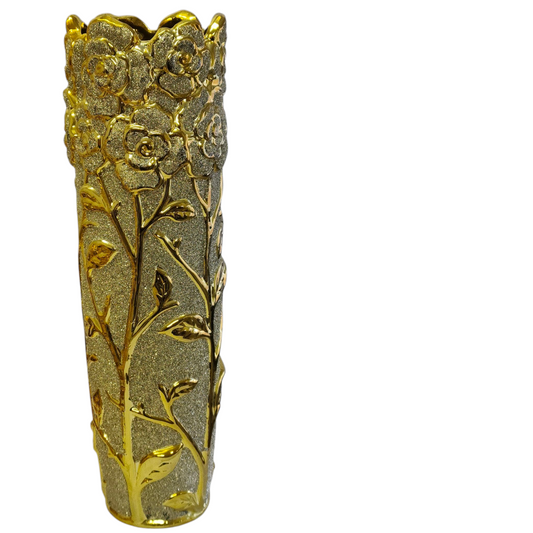Jarrón Decorativo Dorado con Relieve de Rosas - 62cm 🌹✨